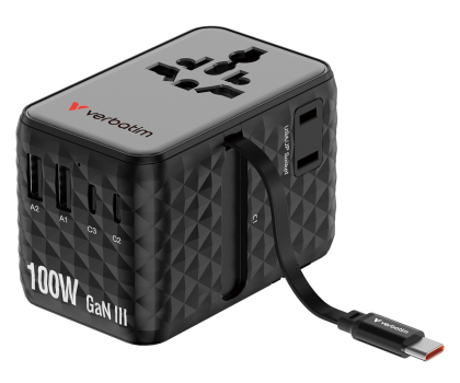 Ładowarka i akumulator Verbatim Charge 'n' Travel 100W Adapter with retractable cable black